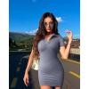 imageOQQ Womens Mini Dresses Sexy Ribbed Short Sleeve Tummy Control Bodycon Mini DressBlues