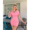 imageOQQ Womens Mini Dresses Sexy Ribbed Short Sleeve Tummy Control Bodycon Mini DressCandypink
