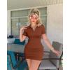 imageOQQ Womens Mini Dresses Sexy Ribbed Short Sleeve Tummy Control Bodycon Mini DressCaramel