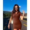 imageOQQ Womens Mini Dresses Sexy Ribbed Short Sleeve Tummy Control Bodycon Mini DressCaramel