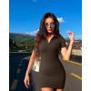 imageOQQ Womens Mini Dresses Sexy Ribbed Short Sleeve Tummy Control Bodycon Mini DressDarkbrown