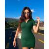 imageOQQ Womens Mini Dresses Sexy Ribbed Short Sleeve Tummy Control Bodycon Mini DressDarkgreen