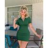 imageOQQ Womens Mini Dresses Sexy Ribbed Short Sleeve Tummy Control Bodycon Mini DressDarkgreen