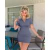 imageOQQ Womens Mini Dresses Sexy Ribbed Short Sleeve Tummy Control Bodycon Mini DressGrey Blue