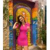 imageOQQ Womens Mini Dresses Sexy Ribbed Short Sleeve Tummy Control Bodycon Mini DressPitaya