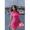 imageOQQ Womens Mini Dresses Sexy Ribbed Short Sleeve Tummy Control Bodycon Mini DressPitaya