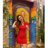 imageOQQ Womens Mini Dresses Sexy Ribbed Short Sleeve Tummy Control Bodycon Mini DressRed