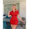 imageOQQ Womens Mini Dresses Sexy Ribbed Short Sleeve Tummy Control Bodycon Mini DressRed