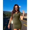 imageOQQ Womens Mini Dresses Sexy Ribbed Short Sleeve Tummy Control Bodycon Mini DressSauerkraut