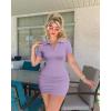 imageOQQ Womens Mini Dresses Sexy Ribbed Short Sleeve Tummy Control Bodycon Mini DressTaro Purple