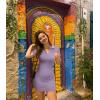 imageOQQ Womens Mini Dresses Sexy Ribbed Short Sleeve Tummy Control Bodycon Mini DressTaro Purple