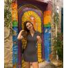 imageOQQ Womens Mini Dresses Sexy Ribbed Short Sleeve Tummy Control Bodycon Mini DressTea Leaf
