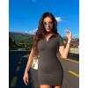 imageOQQ Womens Mini Dresses Sexy Ribbed Short Sleeve Tummy Control Bodycon Mini DressTea Leaf