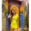 imageOQQ Womens Mini Dresses Sexy Ribbed Short Sleeve Tummy Control Bodycon Mini DressYellow