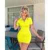 imageOQQ Womens Mini Dresses Sexy Ribbed Short Sleeve Tummy Control Bodycon Mini DressYellow