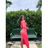 imageOQQ Womens Split Long Sleeve Maxi Dress Zipper Ribbed Bodycon Soft Lounge Dresses Fluorescent Pink A