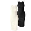 imageOQQ Womens 2 Piece Dress Sexy Ribbed Halter Neck Fashion Split Tank Tops DressesBlack beige
