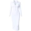 imageOQQ Womens Long Sleeve Maxi Dress Ribbed Back Slit Button Down Bodycon Soft Going Out Elegant Party DressesWhite