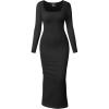 imageOQQ Womens Long Sleeve Maxi Dress Square Neck Ribbed Bodycon Lounge Soft DressesBlack