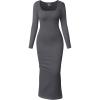 imageOQQ Womens Long Sleeve Maxi Dress Square Neck Ribbed Bodycon Lounge Soft DressesDarkgrey