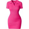 imageOQQ Womens Mini Dresses Sexy Ribbed Short Sleeve Tummy Control Bodycon Mini DressPitaya