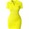 imageOQQ Womens Mini Dresses Sexy Ribbed Short Sleeve Tummy Control Bodycon Mini DressYellow