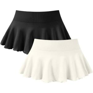 imageOQQ Women 2 Piece Mini Skirts 2 in 1 Flowy Sexy Basic Stretchy Flared Casual SkirtsBlack Beige