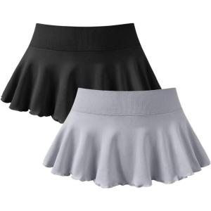 imageOQQ Women 2 Piece Mini Skirts 2 in 1 Flowy Sexy Basic Stretchy Flared Casual SkirtsBlack Grey