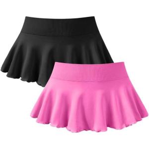 imageOQQ Women 2 Piece Mini Skirts 2 in 1 Flowy Sexy Basic Stretchy Flared Casual SkirtsBlack Rose