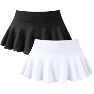 imageOQQ Women 2 Piece Mini Skirts 2 in 1 Flowy Sexy Basic Stretchy Flared Casual SkirtsBlack White