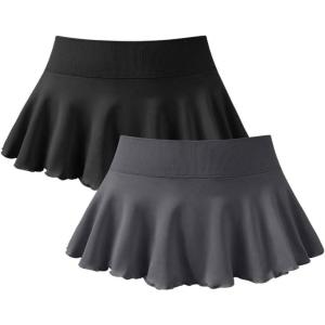 imageOQQ Women 2 Piece Mini Skirts 2 in 1 Flowy Sexy Basic Stretchy Flared Casual SkirtsBlack darkgrey