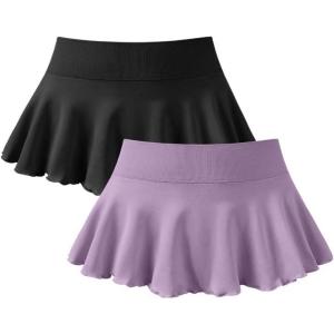 imageOQQ Women 2 Piece Mini Skirts 2 in 1 Flowy Sexy Basic Stretchy Flared Casual SkirtsBlack taro Purple