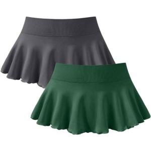 imageOQQ Women 2 Piece Mini Skirts 2 in 1 Flowy Sexy Basic Stretchy Flared Casual SkirtsDarkgrey darkgreen