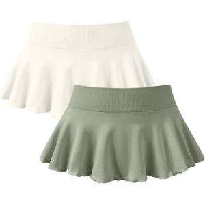 imageOQQ Women 2 Piece Mini Skirts 2 in 1 Flowy Sexy Basic Stretchy Flared Casual SkirtsGrey Green Beige