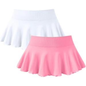 imageOQQ Women 2 Piece Mini Skirts 2 in 1 Flowy Sexy Basic Stretchy Flared Casual SkirtsWhite Candypink