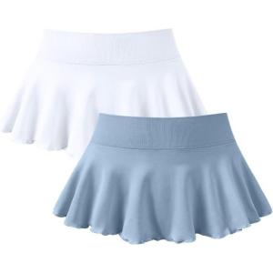 imageOQQ Women 2 Piece Mini Skirts 2 in 1 Flowy Sexy Basic Stretchy Flared Casual SkirtsWhite Haze Blue