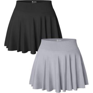 imageOQQ Women 2 Piece Skirts 2 in 1 Flowy Basic Versatile Stretchy Flared Casual Mini SkirtsBlack grey