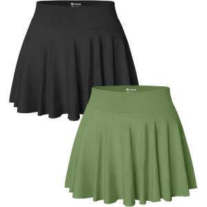 imageOQQ Women 2 Piece Skirts 2 in 1 Flowy Basic Versatile Stretchy Flared Casual Mini SkirtsBlack pea Green