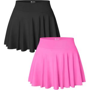 imageOQQ Women 2 Piece Skirts 2 in 1 Flowy Basic Versatile Stretchy Flared Casual Mini SkirtsBlack rose