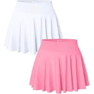 imageOQQ Women 2 Piece Skirts 2 in 1 Flowy Basic Versatile Stretchy Flared Casual Mini SkirtsWhite candypink