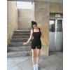 imageOQQ Women 2 Piece Rompers Yoga Stretch Strappy Square Neck Sleeveless Exercise RompersBlack darkbrown