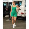imageOQQ Women 2 Piece Rompers Yoga Stretch Strappy Square Neck Sleeveless Exercise RompersBlack green
