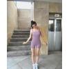 imageOQQ Women 2 Piece Rompers Yoga Stretch Strappy Square Neck Sleeveless Exercise RompersBlack taro Purple
