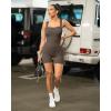 imageOQQ Women 2 Piece Rompers Yoga Stretch Strappy Square Neck Sleeveless Exercise RompersBlack tea Leaf
