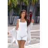 imageOQQ Women 2 Piece Rompers Yoga Stretch Strappy Square Neck Sleeveless Exercise RompersHide Pink white