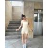 imageOQQ Women 2 Piece Rompers Yoga Stretch Strappy Square Neck Sleeveless Exercise RompersTea Leaf beige