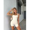 imageOQQ Women 2 Piece Rompers Yoga Stretch Strappy Square Neck Sleeveless Exercise RompersTea Leaf beige