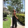 imageOQQ Women Jumpsuits Dressy Casual Sleeveless Square Neck One Piece Outfits Causal Wide Leg Jumpsuit Black