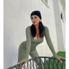 imageOQQ Women Long Sleeve Yoga Jumpsuits Workout Ribbed Bodysuits Pants Sexy One PieceLight Grey Green