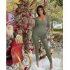 imageOQQ Women Long Sleeve Yoga Jumpsuits Workout Ribbed Bodysuits Pants Sexy One PieceLight Grey Green